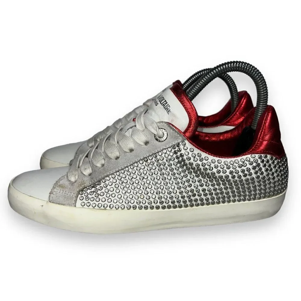Zadig & Voltaire Stud Casual Leather Sneakers White / Red‎ / Silver Women's 39 - Picture 2 of 11